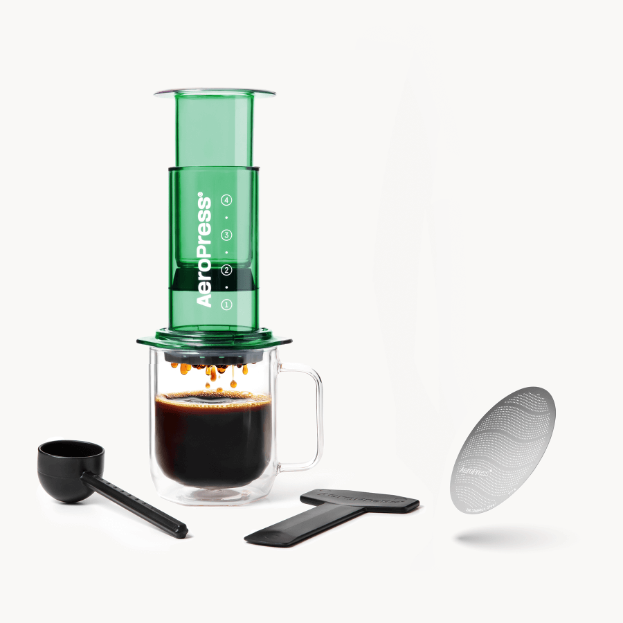 AeroPress Coffee Maker & Stainless Steel Filter Traveler's Bundle, 3-in-1 Brewing, Clear & Colors