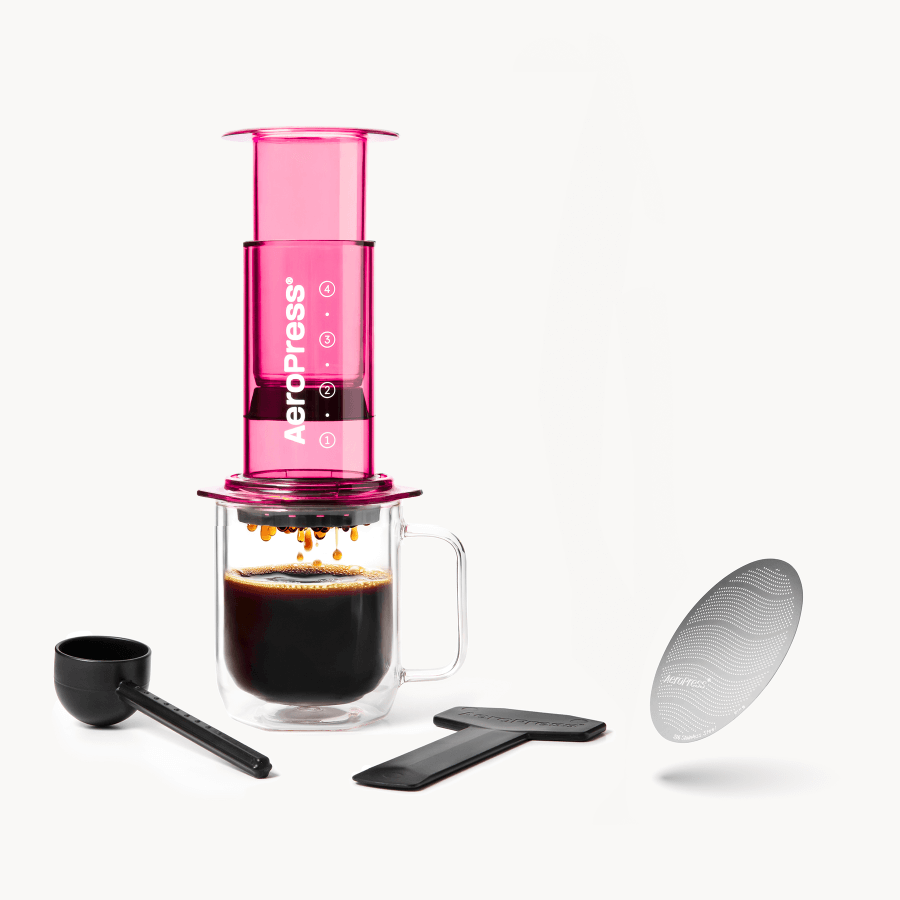 AeroPress Coffee Maker & Stainless Steel Filter Traveler's Bundle, 3-in-1 Brewing, Clear & Colors