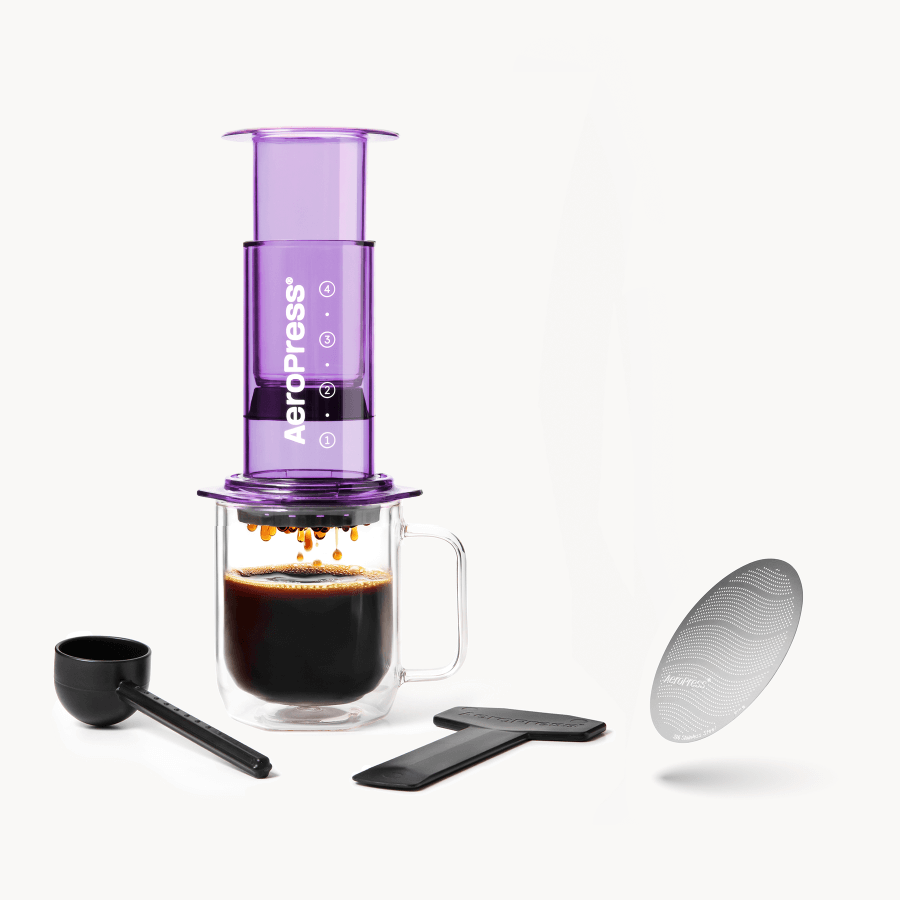 AeroPress Coffee Maker & Stainless Steel Filter Traveler's Bundle, 3-in-1 Brewing, Clear & Colors