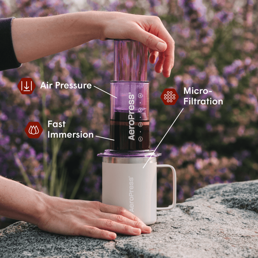 AeroPress Coffee Maker & Stainless Steel Filter Traveler's Bundle, 3-in-1 Brewing, Clear & Colors