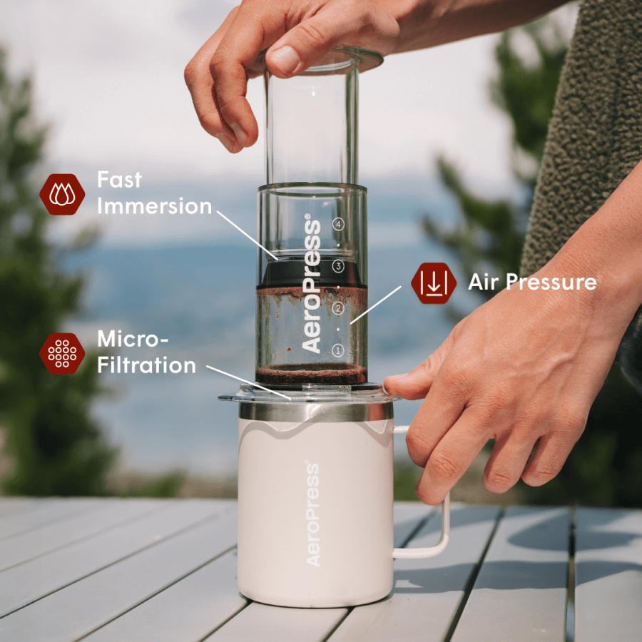 AeroPress Coffee Maker & Stainless Steel Filter Traveler's Bundle, 3-in-1 Brewing, Clear & Colors