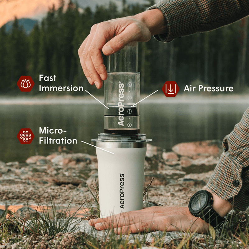 AeroPress Coffee Maker Go Plus, 3-in-1 Brewing with 16 oz Stainless Steel Travel Tumbler