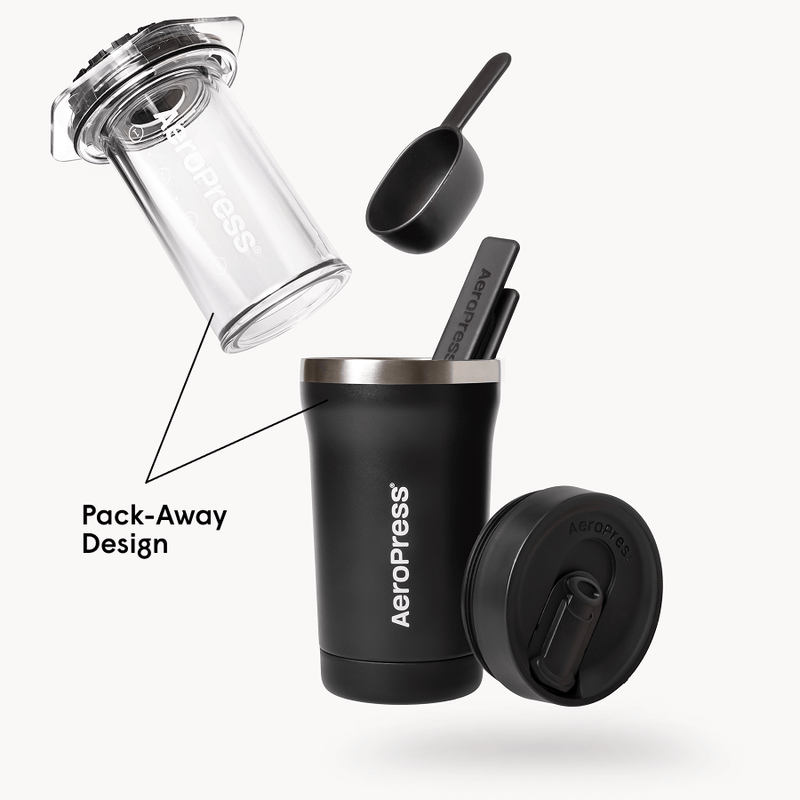 AeroPress Coffee Maker Go Plus, 3-in-1 Brewing with 16 oz Stainless Steel Travel Tumbler