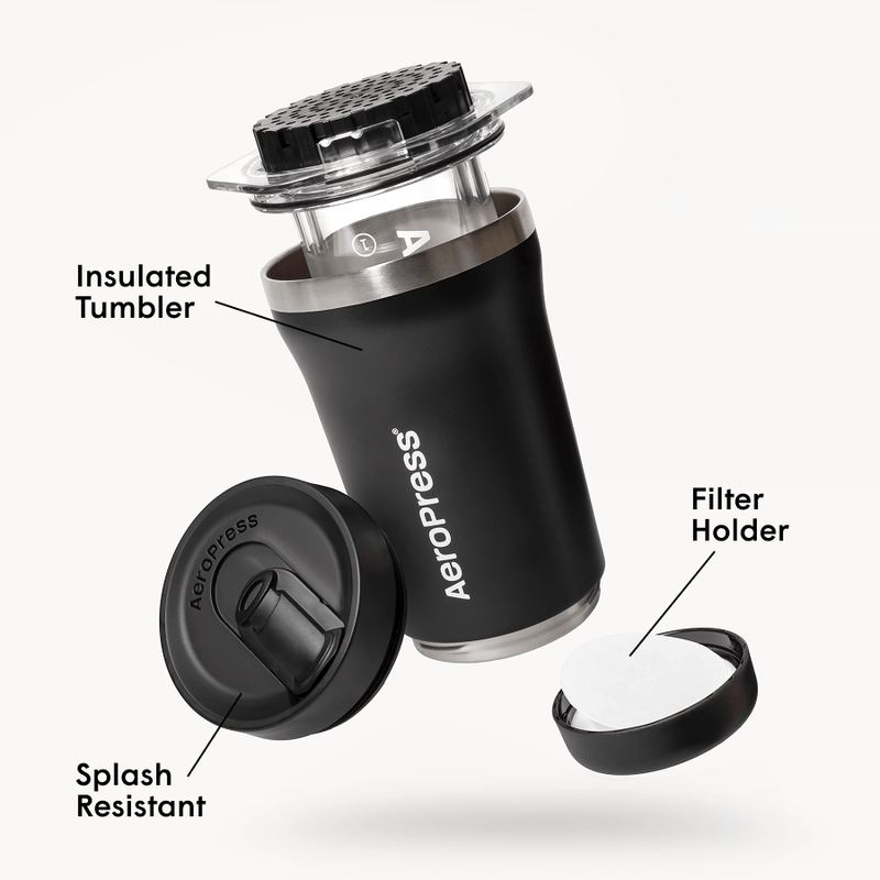 AeroPress Coffee Maker Go Plus, 3-in-1 Brewing with 16 oz Stainless Steel Travel Tumbler