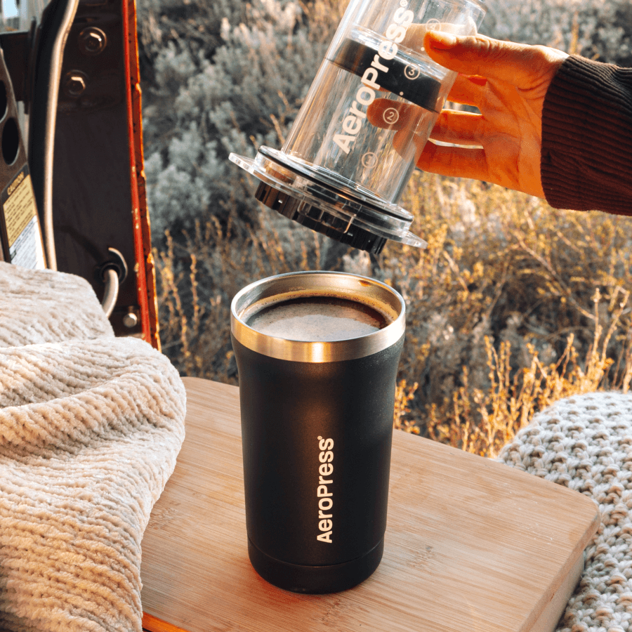 AeroPress Go Plus Coffee Maker & Stainless Steel Filter Traveler's Bundle, 3-in-1 Brewing with 16 oz Tumbler