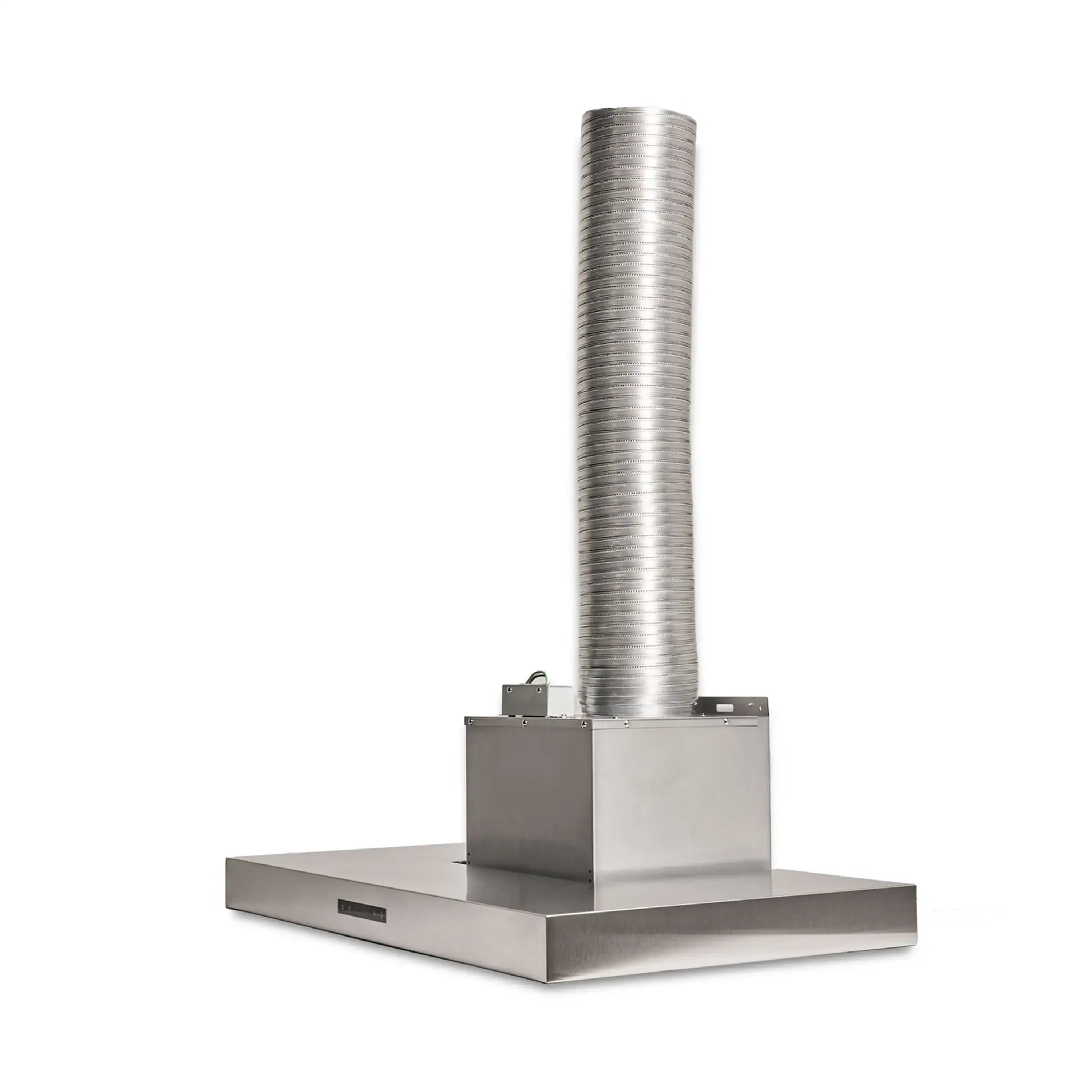 Stainless steel recirculating duct kit with tall exhaust stack and rectangular base