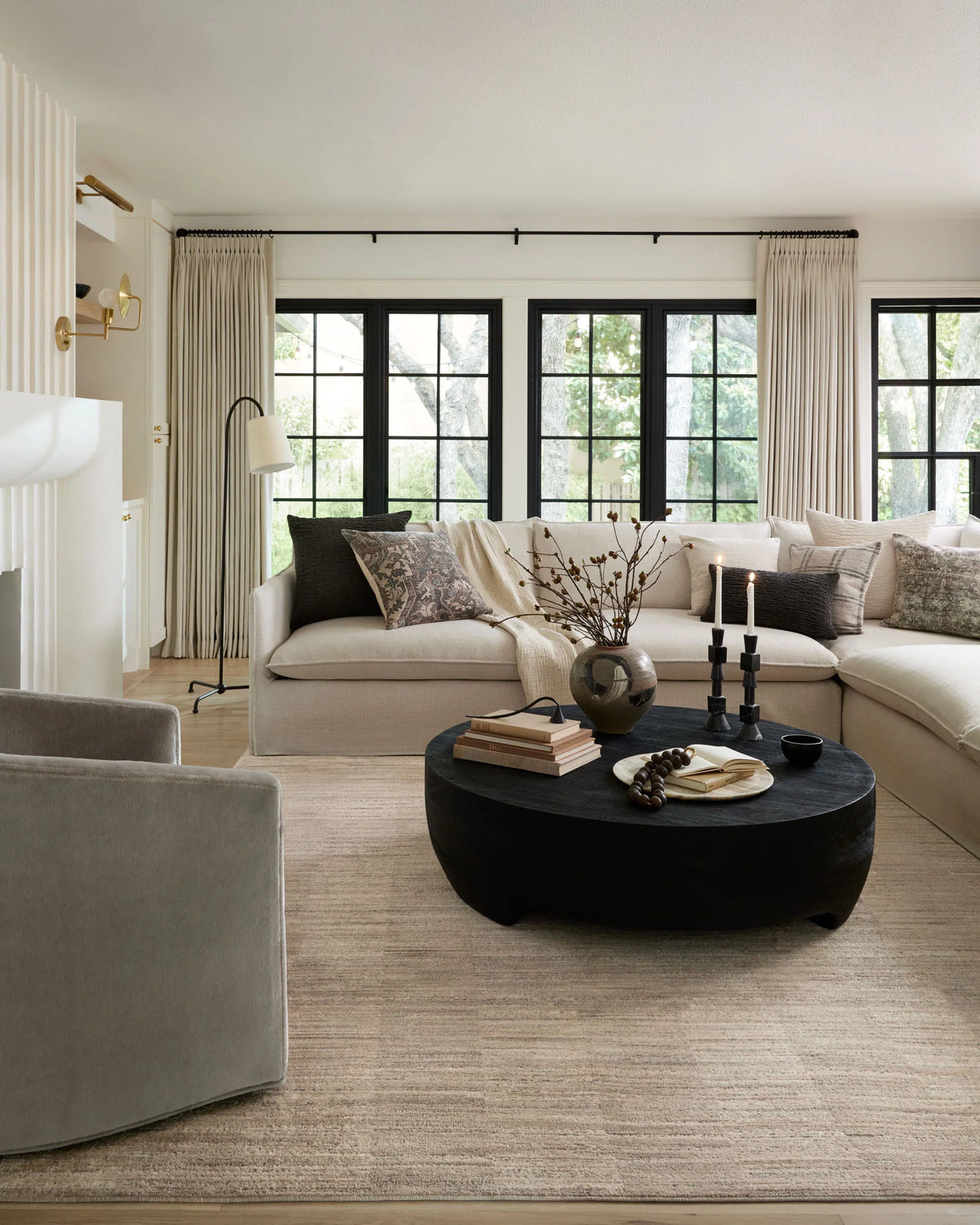 Natural runner rug with subtle horizontal texture pattern, low pile