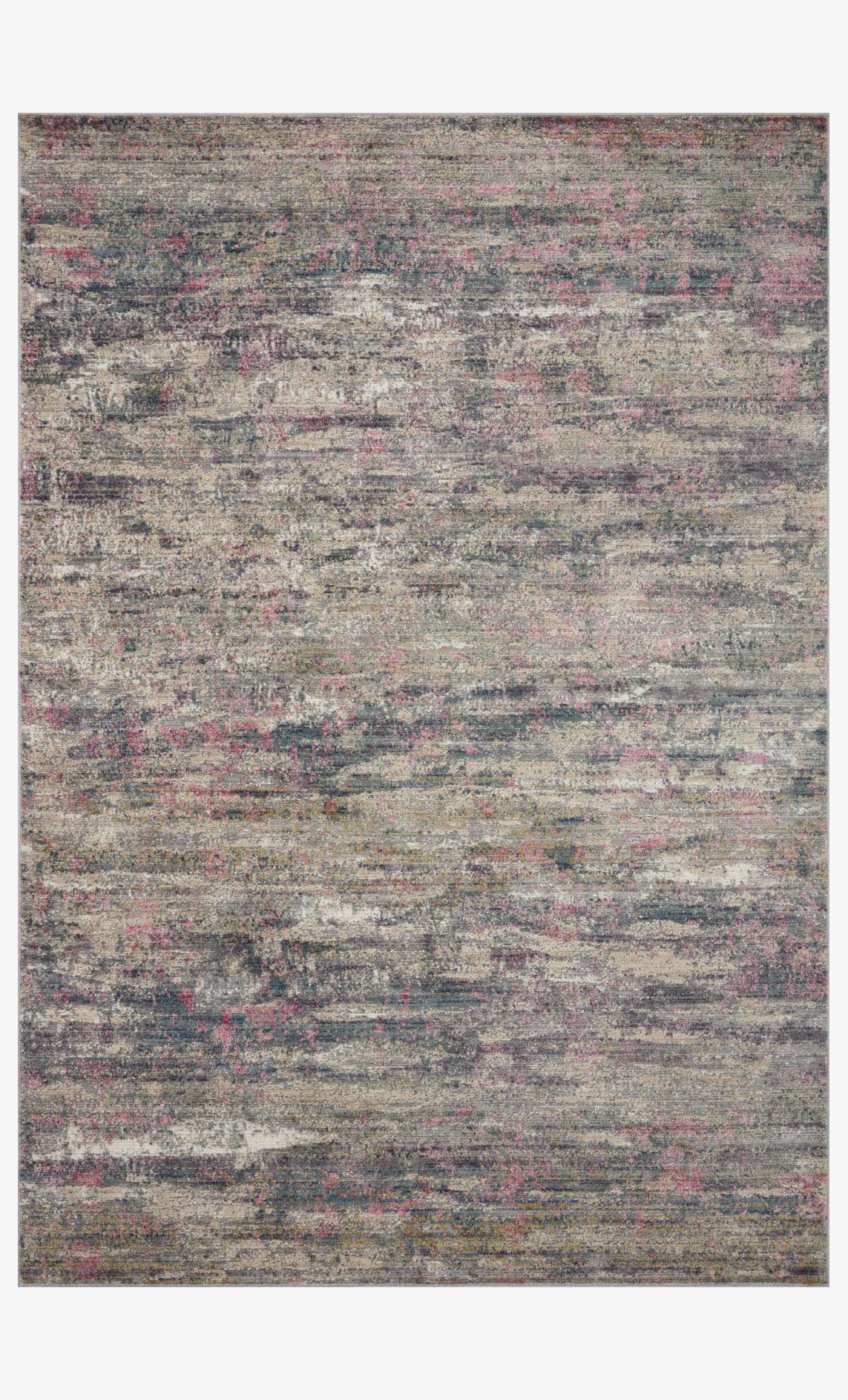 Contemporary runner rug with subtle abstract stripes and speckled gray, blue, berry colors