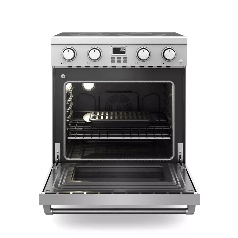 Thor Kitchen A-Series 4-Piece Appliance Package - 30-Inch Electric Range, Wall Mount Range Hood, Refrigerator, and Dishwasher in Stainless Steel