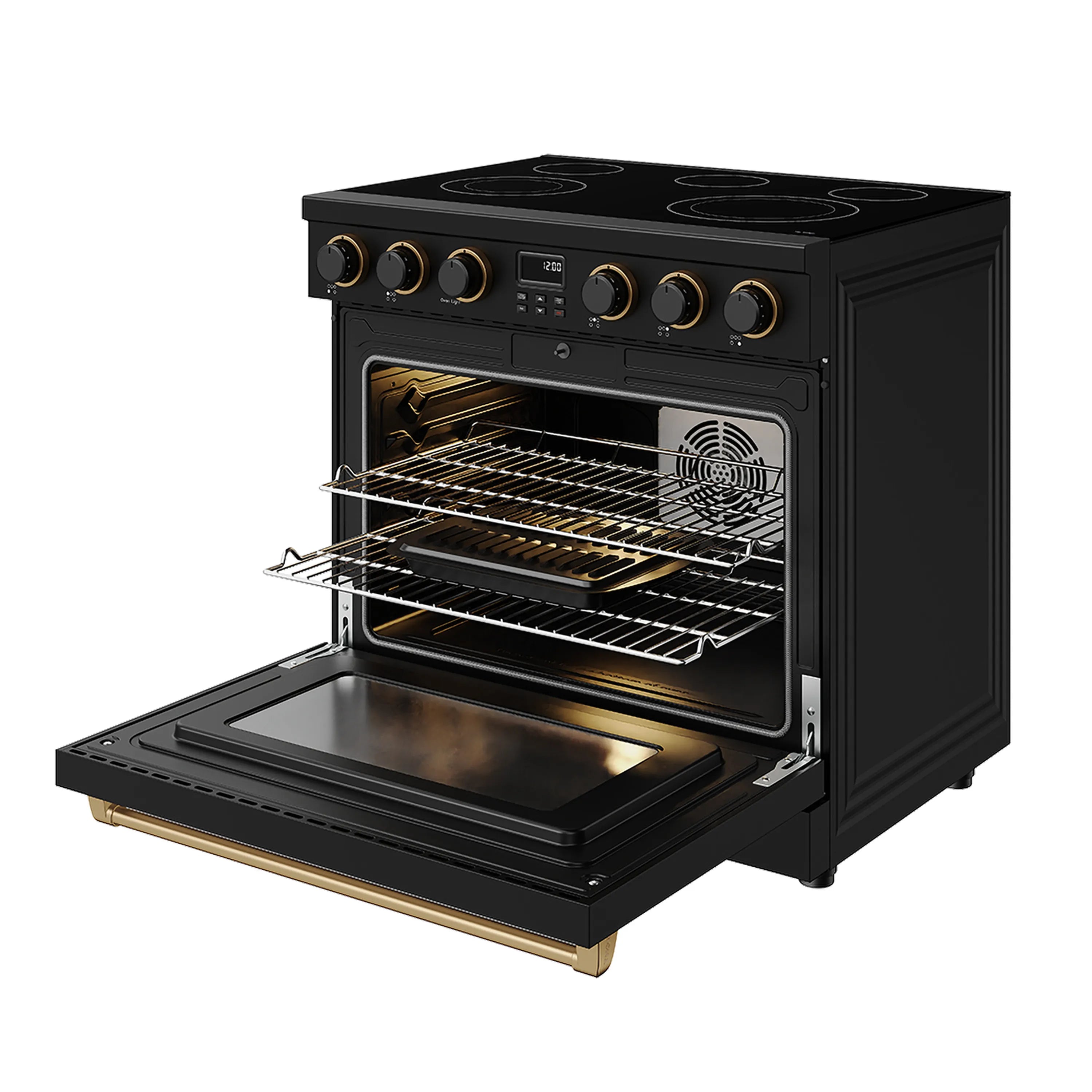 Thor Kitchen 36-Inch Electric Range with 5 Burners, 6.0 cu. ft. Convection Oven in Black with Bronze Trim (ARE36B-BRZ)