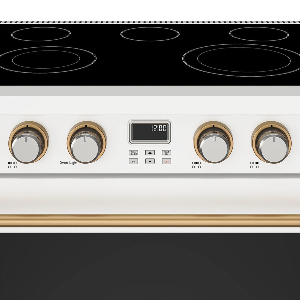 Thor Kitchen 36-Inch Electric Range with 5 Burners, 6.0 cu. ft. Convection Oven in White with Bronze Trim (ARE36W-BRZ)