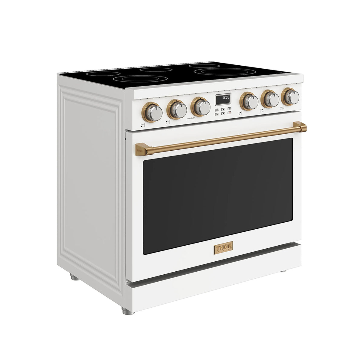 Thor Kitchen 36-Inch Electric Range with 5 Burners, 6.0 cu. ft. Convection Oven in White with Bronze Trim (ARE36W-BRZ)