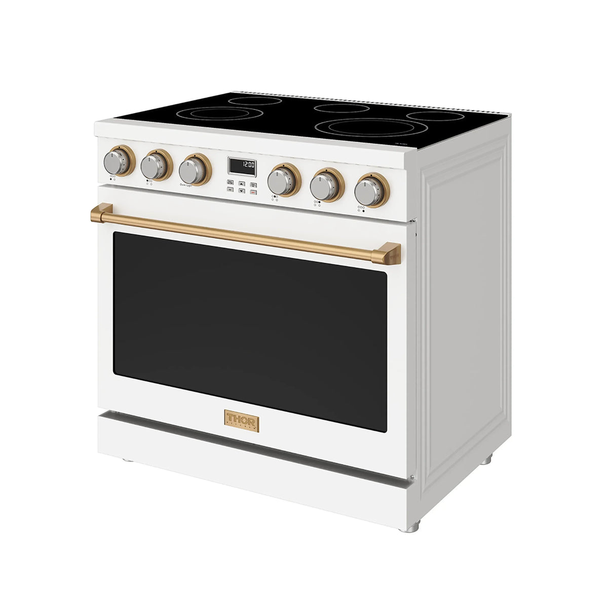 Thor Kitchen 36-Inch Electric Range with 5 Burners, 6.0 cu. ft. Convection Oven in White with Bronze Trim (ARE36W-BRZ)