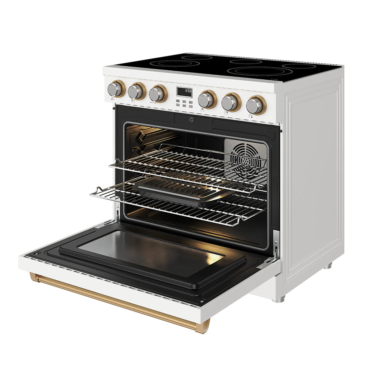 Thor Kitchen 36-Inch Electric Range with 5 Burners, 6.0 cu. ft. Convection Oven in White with Bronze Trim (ARE36W-BRZ)