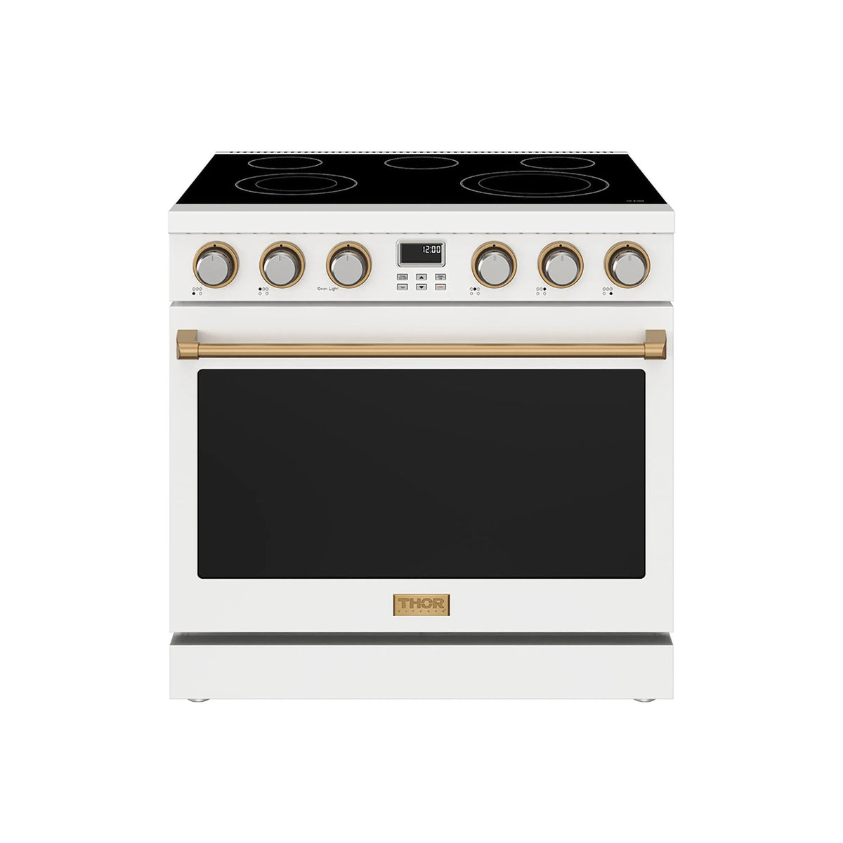 Thor Kitchen 36-Inch Electric Range with 5 Burners, 6.0 cu. ft. Convection Oven in White with Bronze Trim (ARE36W-BRZ)