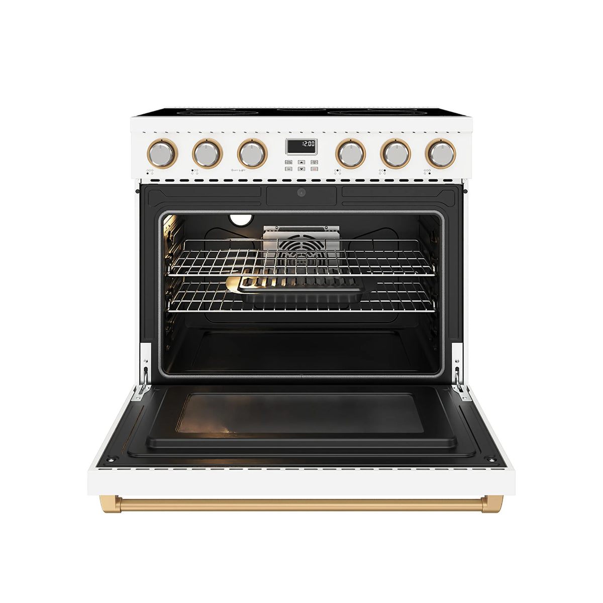 Thor Kitchen 36-Inch Electric Range with 5 Burners, 6.0 cu. ft. Convection Oven in White with Bronze Trim (ARE36W-BRZ)