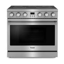 Stainless steel electric range with oven door window and control panel
