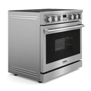 Stainless steel electric range with large oven window and front control knobs