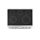 Stainless steel electric range cooktop with five round burner elements