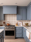 Stainless steel gas range with convection oven installed in a kitchen