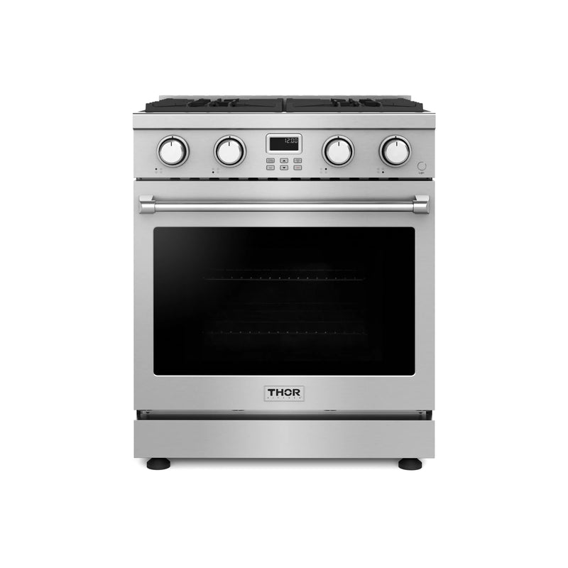 Thor Kitchen A-Series 6-Piece Appliance Package - 30-Inch Gas Range, Under Cabinet Range Hood, Refrigerator, Dishwasher, Microwave, and Wine Cooler in Stainless Steel