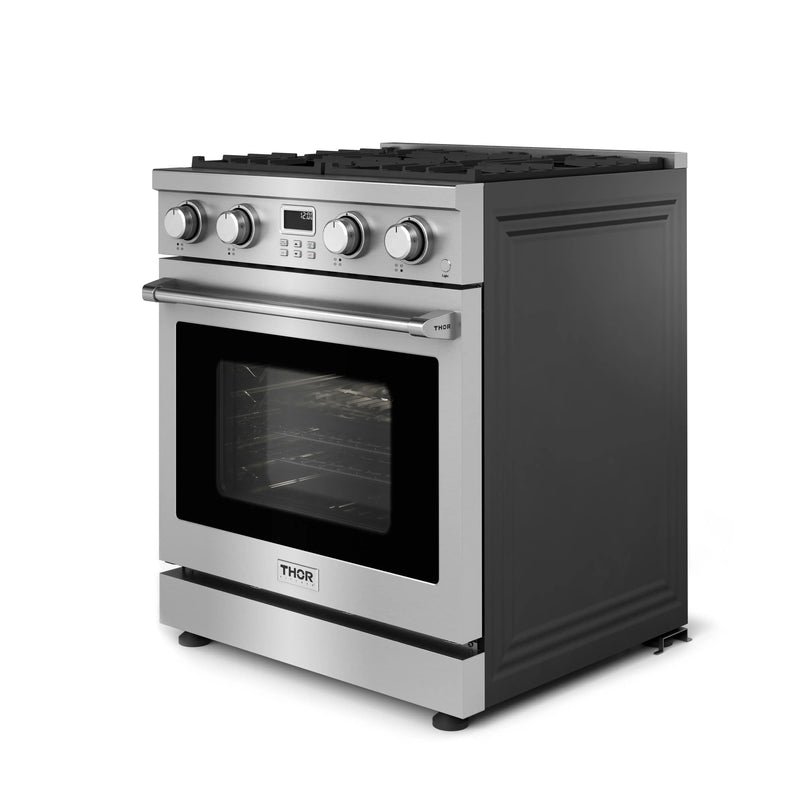 Thor Kitchen A-Series 6-Piece Appliance Package - 30-Inch Gas Range, Under Cabinet Range Hood, Refrigerator, Dishwasher, Microwave, and Wine Cooler in Stainless Steel