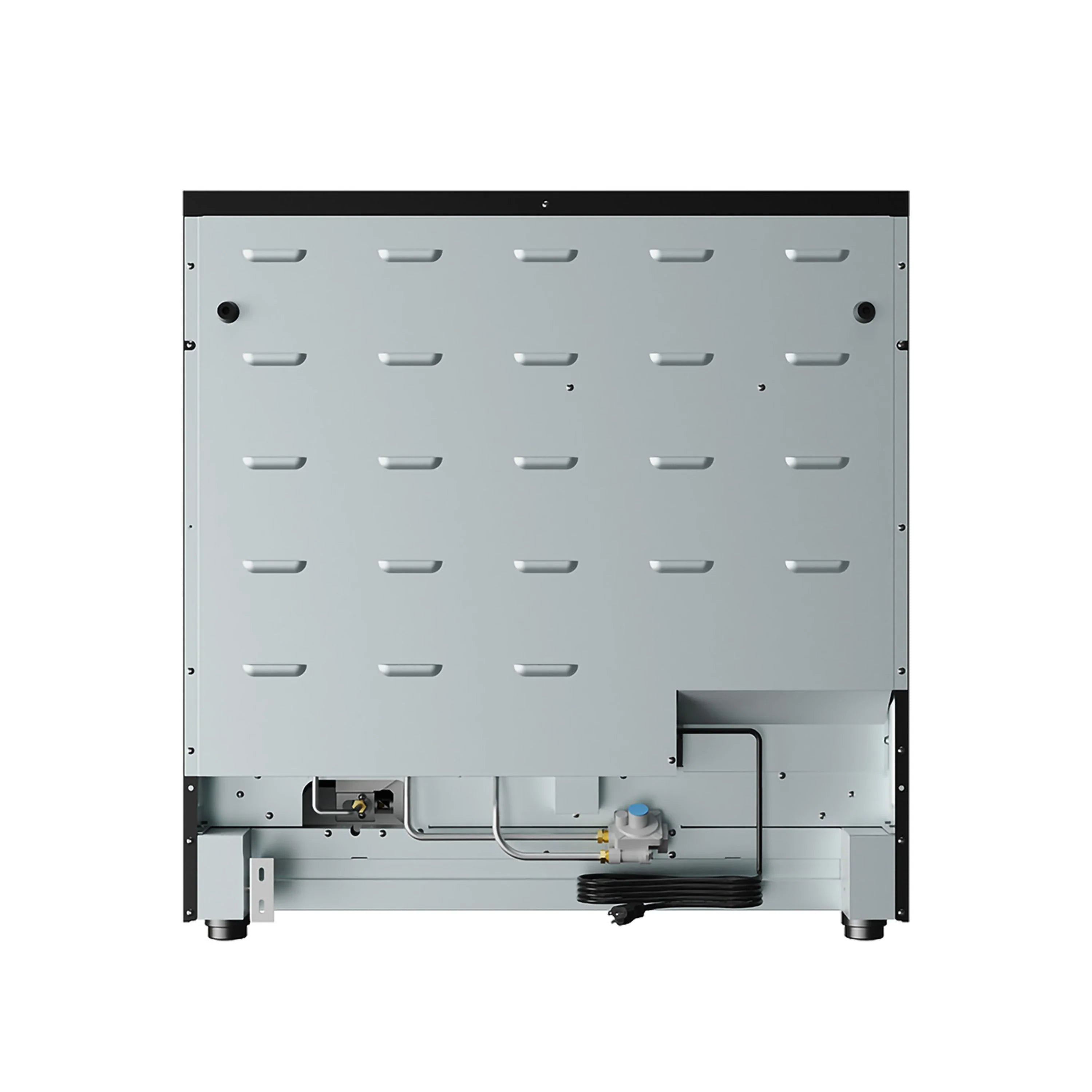 36-inch propane gas range back panel with burner connections and control area