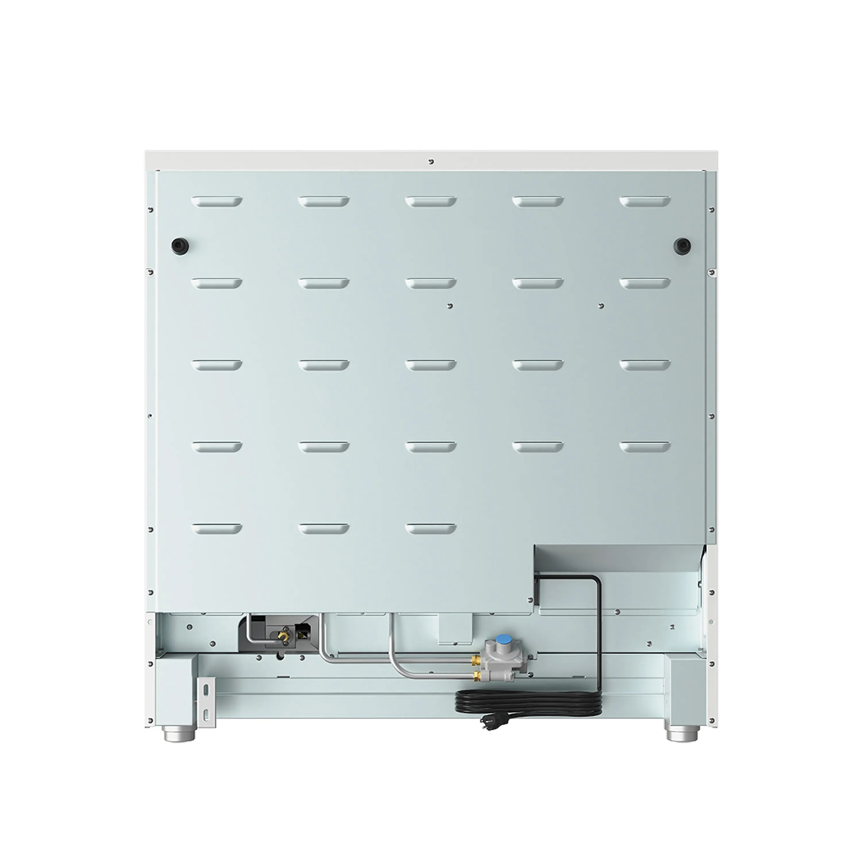 36-inch propane gas range rear access panel with gas and wiring connections