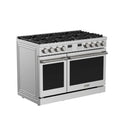 Thor Kitchen A-Series 6-Piece Appliance Package - 48-Inch Propane Gas Range, Under Cabinet Range Hood, Refrigerator with Water Dispenser, Dishwasher, Microwave, and Wine Cooler in Stainless Steel
