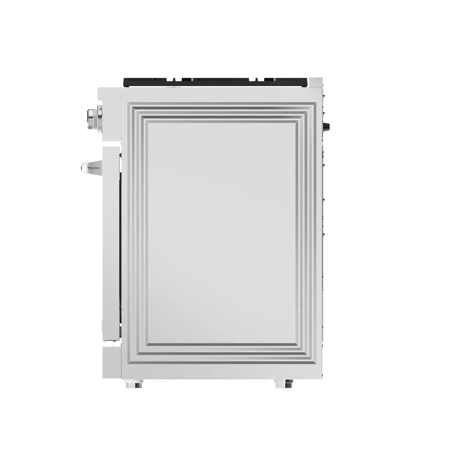 Stainless steel appliance front panel with recessed rectangular door