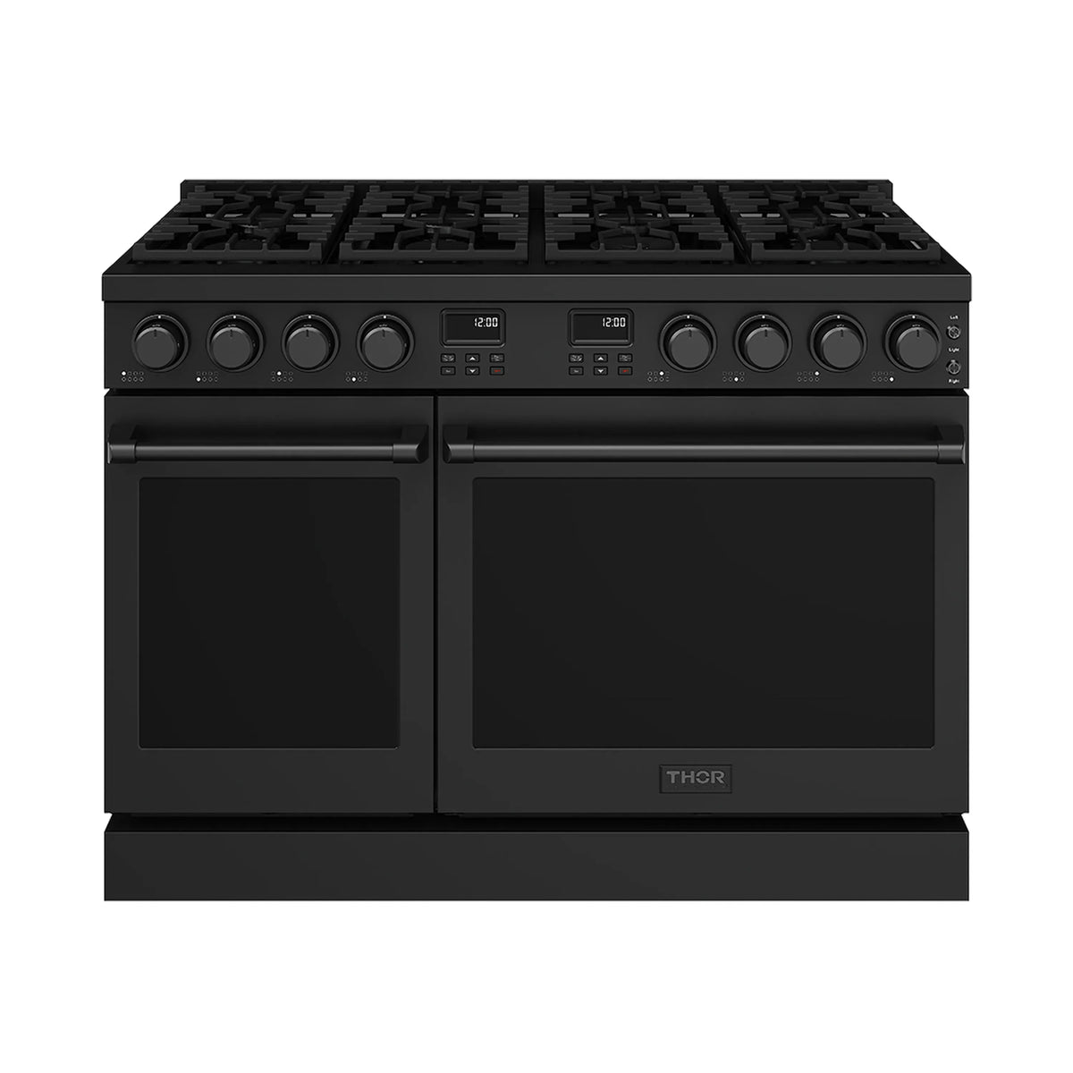 Thor Kitchen 4-Piece Appliance Package - 48-Inch Natural Gas Range, Counter-Depth Refrigerator, Wall Mount Hood, & Dishwasher in Black