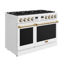 Thor Kitchen 48-Inch Contemporary Propane Gas Range with 7.6 Cu. Ft. Oven and 8 Cooktop Burners in White with Bronze Accents (ARG48WLP-BRZ)