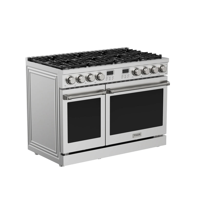 Thor Kitchen A-Series 5-Piece Appliance Package - 48-Inch Gas Range, Pro-Style Wall Mount Range Hood, Refrigerator, Dishwasher, and Microwave in Stainless Steel