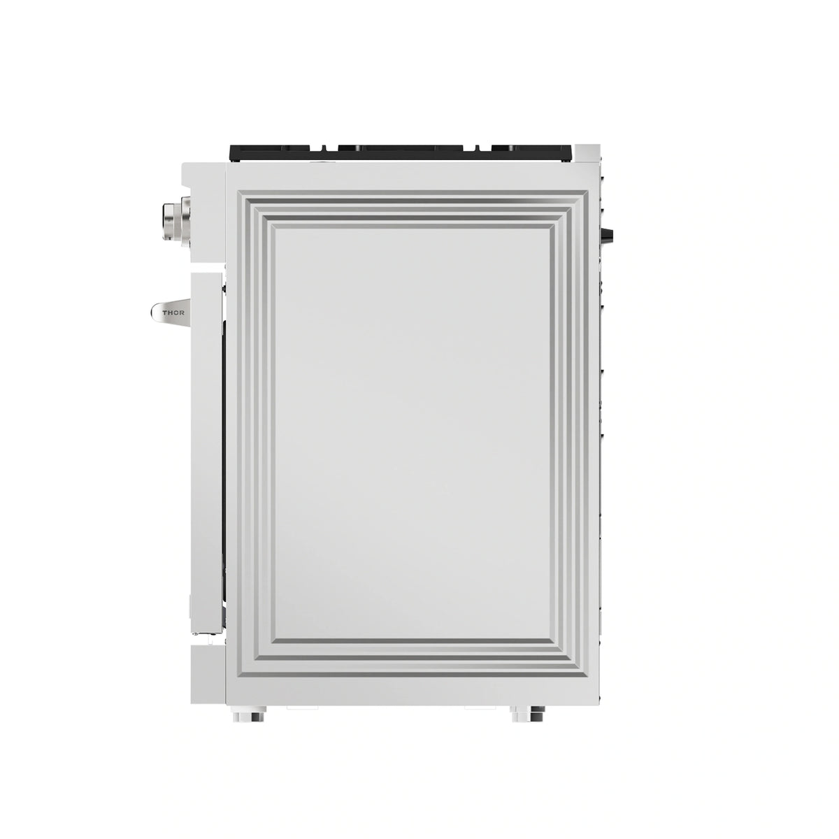 Stainless steel gas range rear panel with ports and vented openings