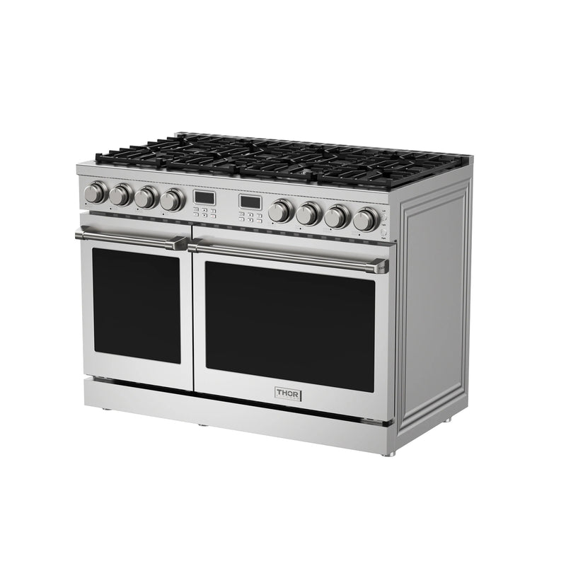 Thor Kitchen A-Series 5-Piece Appliance Package - 48-Inch Gas Range, Pro-Style Wall Mount Range Hood, Refrigerator, Dishwasher, and Microwave in Stainless Steel