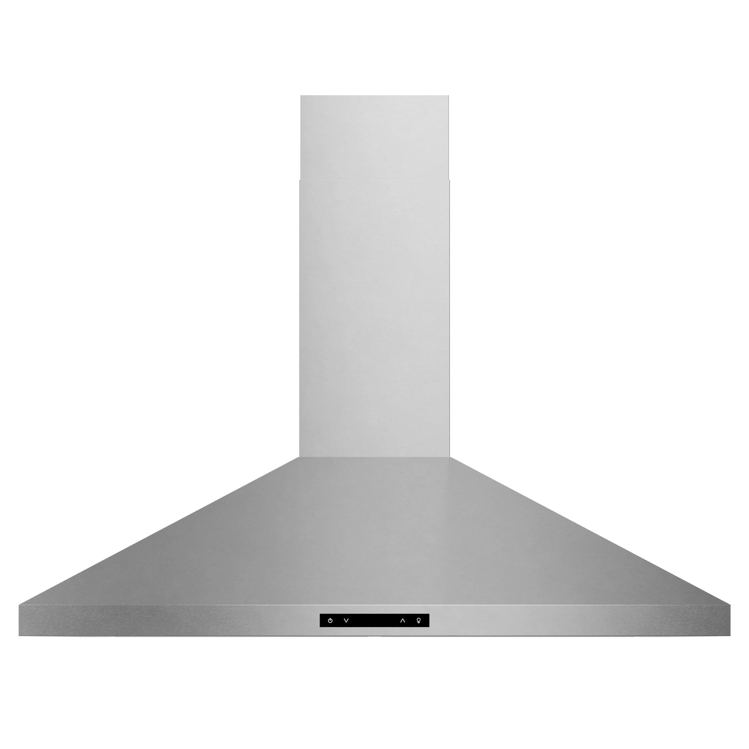Stainless steel wall-mount range hood chimney and wide canopy with black control bar