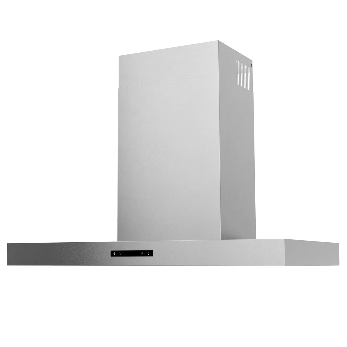 Stainless steel chimney wall range hood with right-side vent grille