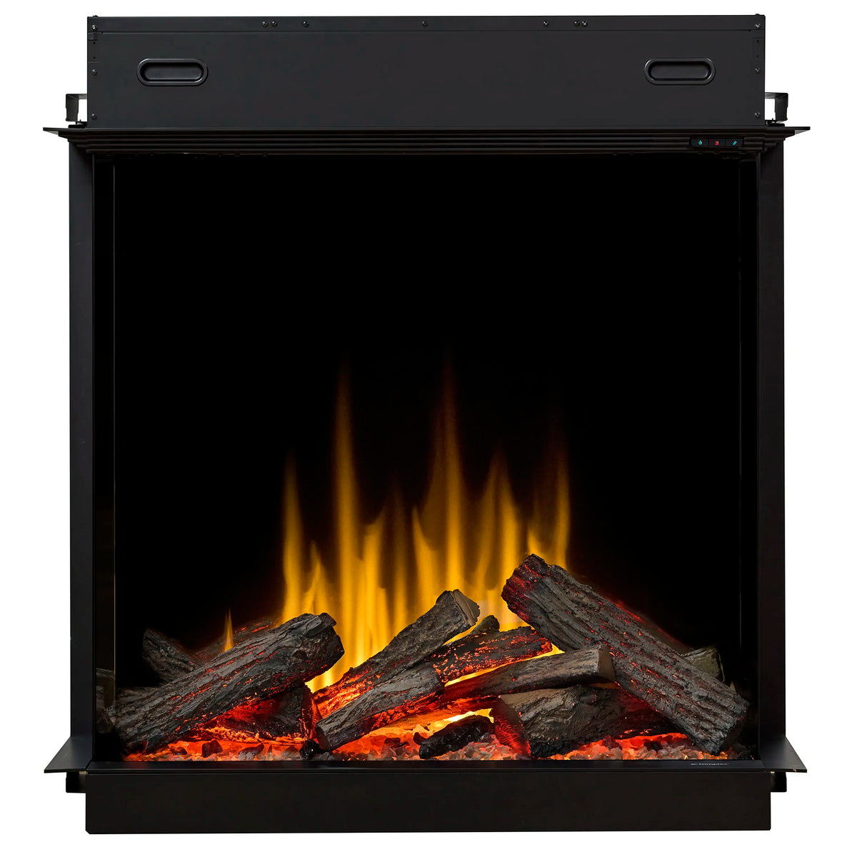 Dimplex Ignite Aspire 36-inch electric firebox front view with glowing logs and flames