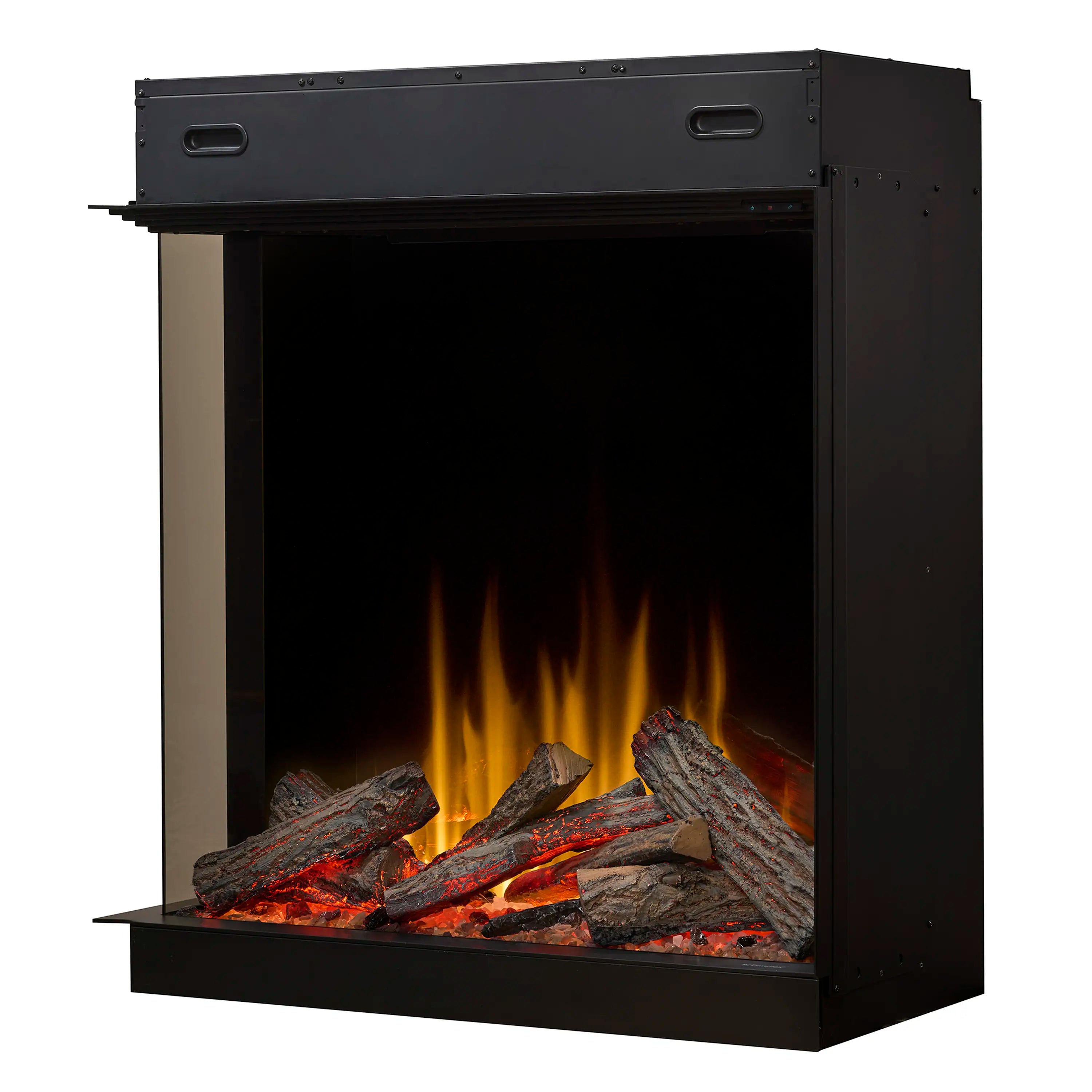 Dimplex Ignite Aspire 36-inch electric firebox with open front panel and glowing log fuel bed