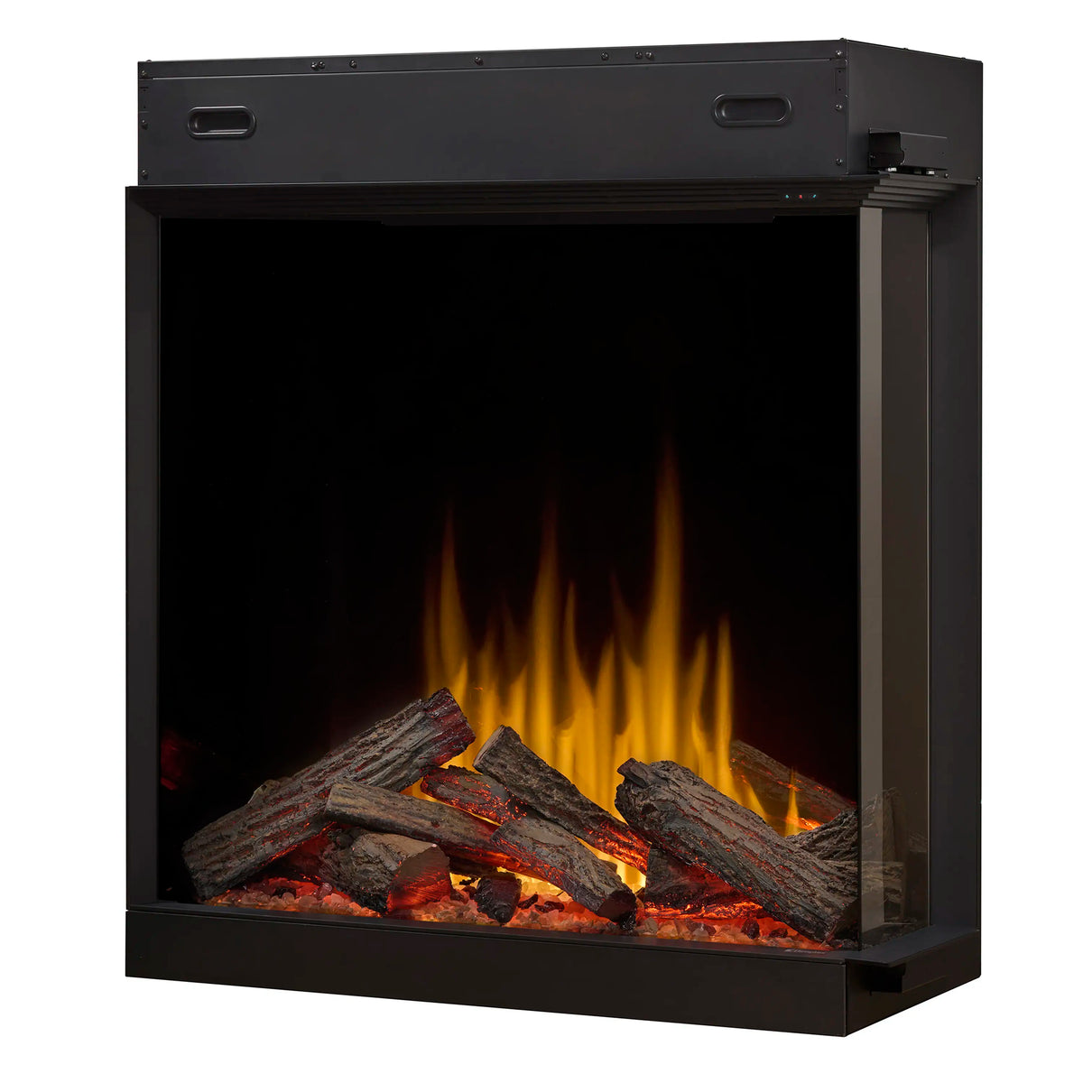 Dimplex Ignite Aspire 36-inch electric firebox with glass front and glowing log fuel bed