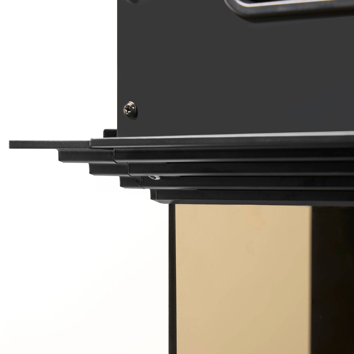 Black side trim accessory panel with ledge and mounting screws