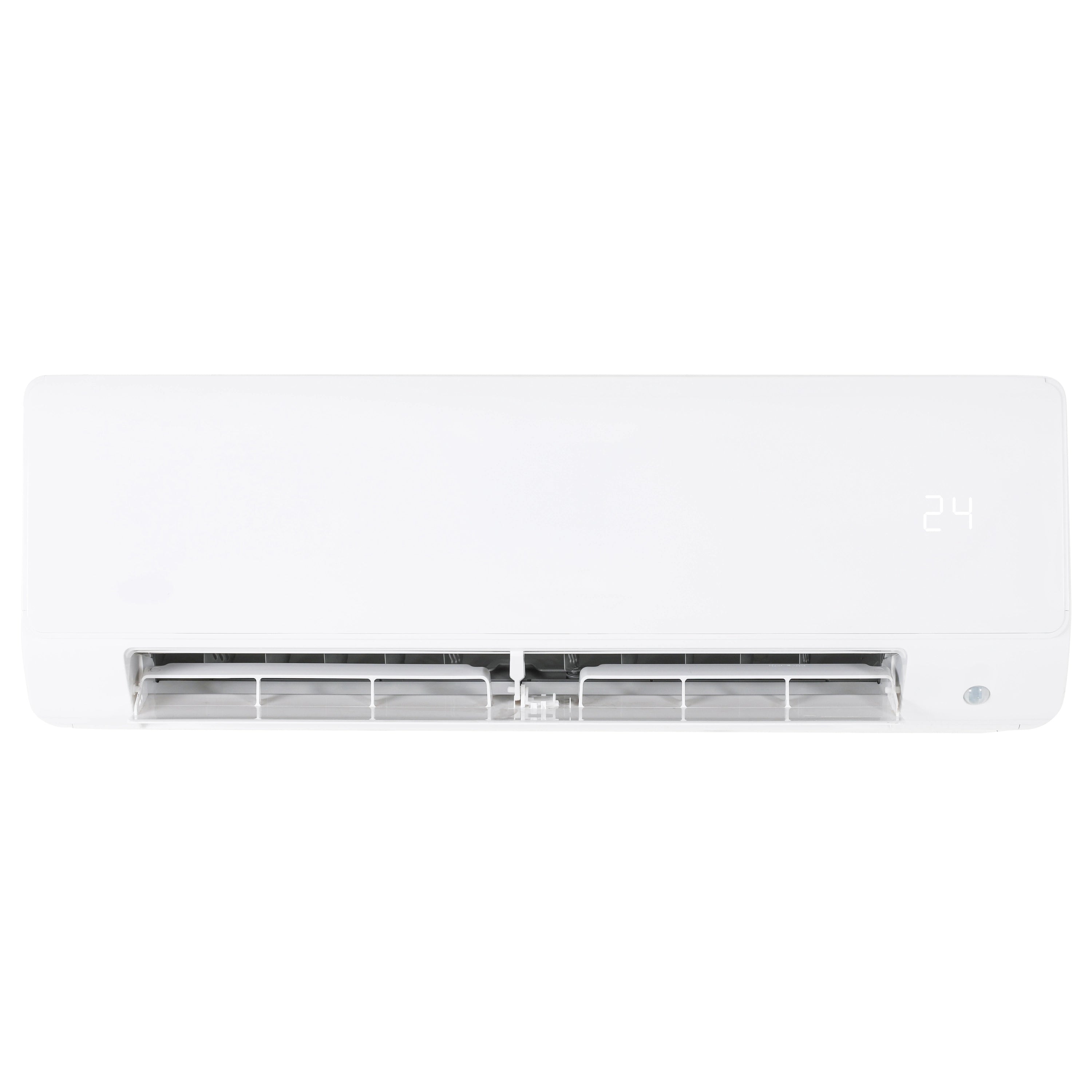 White ductless mini split indoor air handler unit with grille vent detail