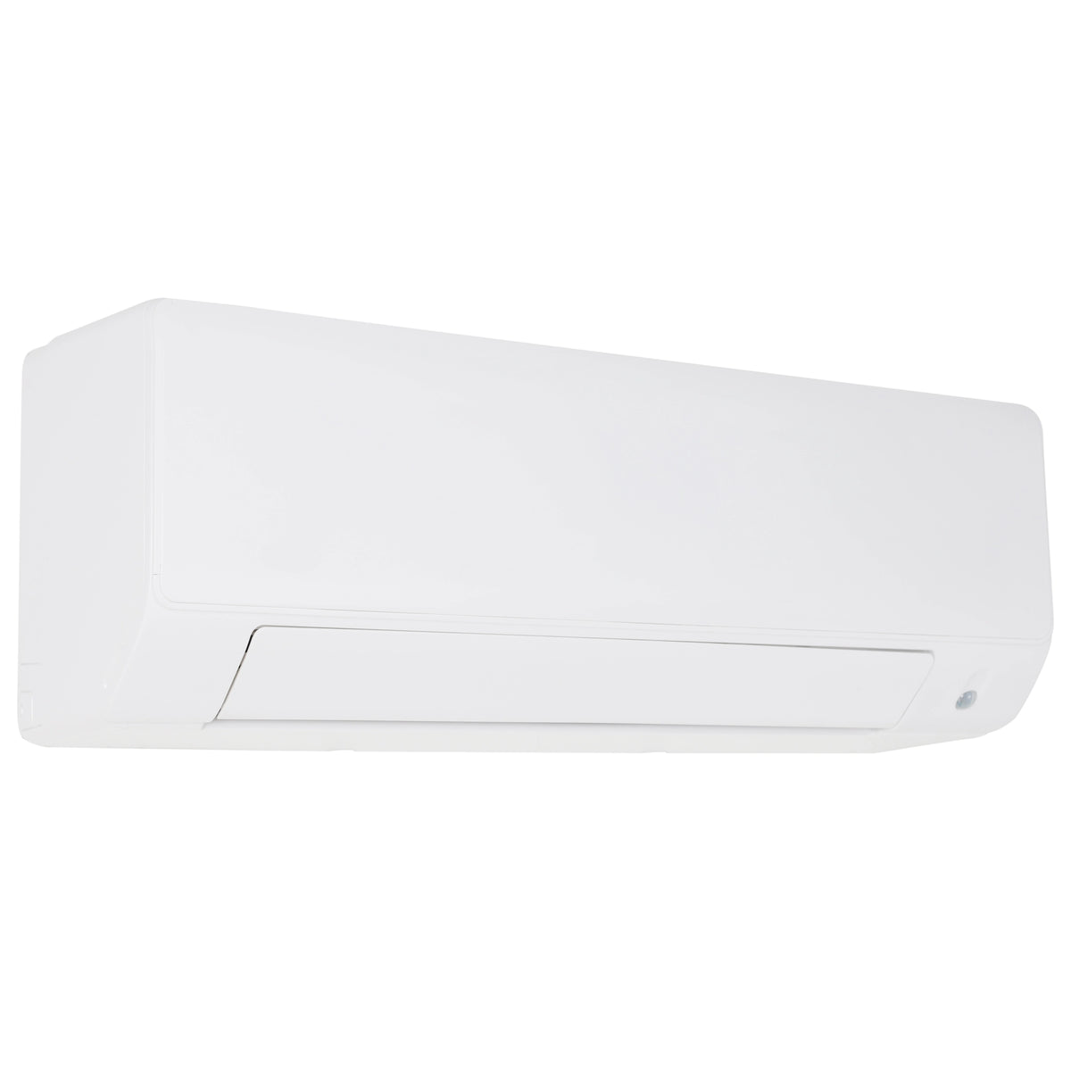 White ductless mini split indoor air handler with smooth front panel