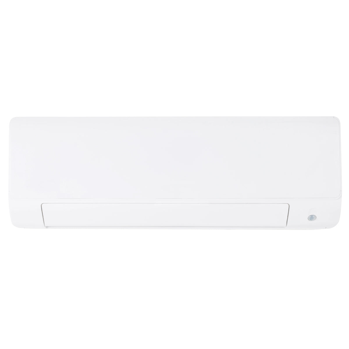 White wall-mounted ductless air handler indoor unit with closed front panel