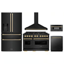 ZLINE 5-Piece Appliance Package - 48-Inch Autograph Edition Dual Fuel Range, Wall Mount Range Hood, 36-Inch French Door Refrigerator with Water Dispenser, Dishwasher, and 30-Inch Microwave Drawer in Black Stainless Steel with Champagne Bronze Accents