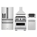 ZLINE 5-Piece Appliance Package - 30-Inch Autograph Edition Dual Fuel Range, Wall Mount Range Hood, 36-Inch French Door Refrigerator with Water Dispenser, Dishwasher, and 30-Inch Microwave Drawer in Stainless Steel Matte Black Accents