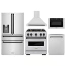 ZLINE 5-Piece Appliance Package - 30-Inch Dual Fuel Range, Hood, Refrigerator with Water Dispenser, Dishwasher, and Microwave Drawer in Stainless Steel with Matte Black Accents