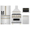 ZLINE 5-Piece Appliance Package - 36-Inch Dual Fuel Range, Hood, Refrigerator with Water Dispenser, Dishwasher, and Microwave Drawer in Stainless Steel with Champagne Bronze Accents