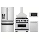 ZLINE 5-Piece Appliance Package - 36-Inch Autograph Edition Dual Fuel Range, Wall Mount Range Hood, 36-Inch French Door Refrigerator with Water Dispenser, Dishwasher, and 30-Inch Microwave Drawer in Stainless Steel Matte Black Accents