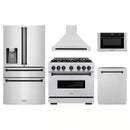ZLINE 5-Piece Appliance Package - 36-Inch Dual Fuel Range, Hood, Refrigerator with Water Dispenser, Dishwasher, and Microwave Drawer in Stainless Steel with Matte Black Accents